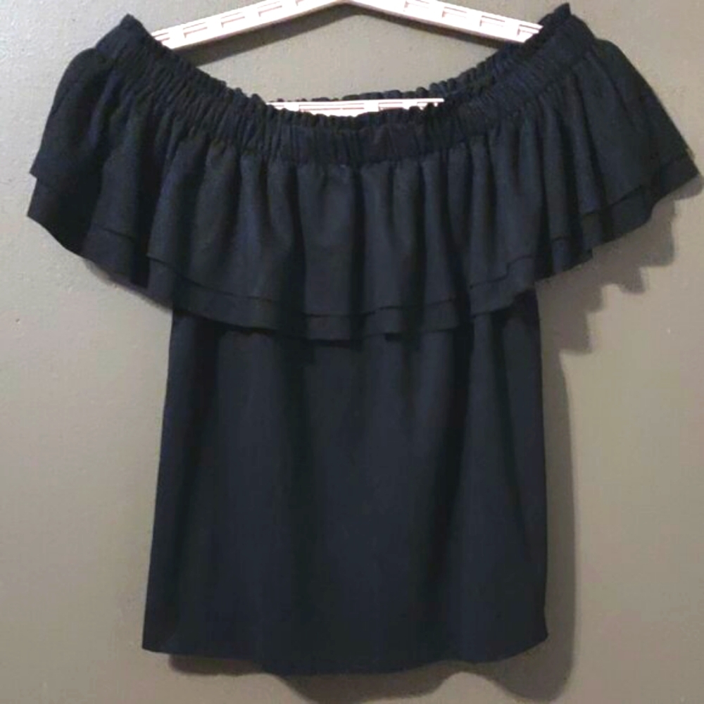 Young Fabulous & Broke Black Faux Suede Birdy Rose Off Shoulder Top SIZE…